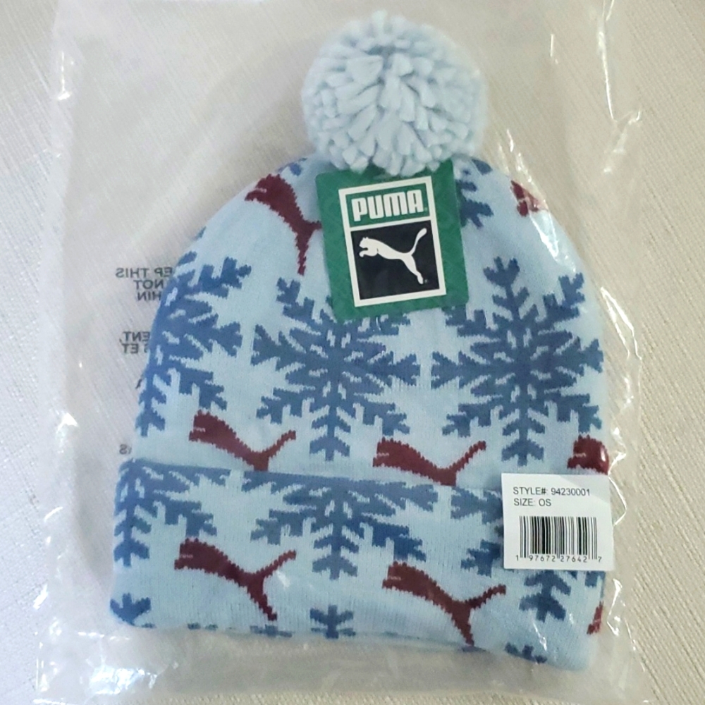 NWT PUMA Unisex Christmas Snowflakes Beanie One Size Logo